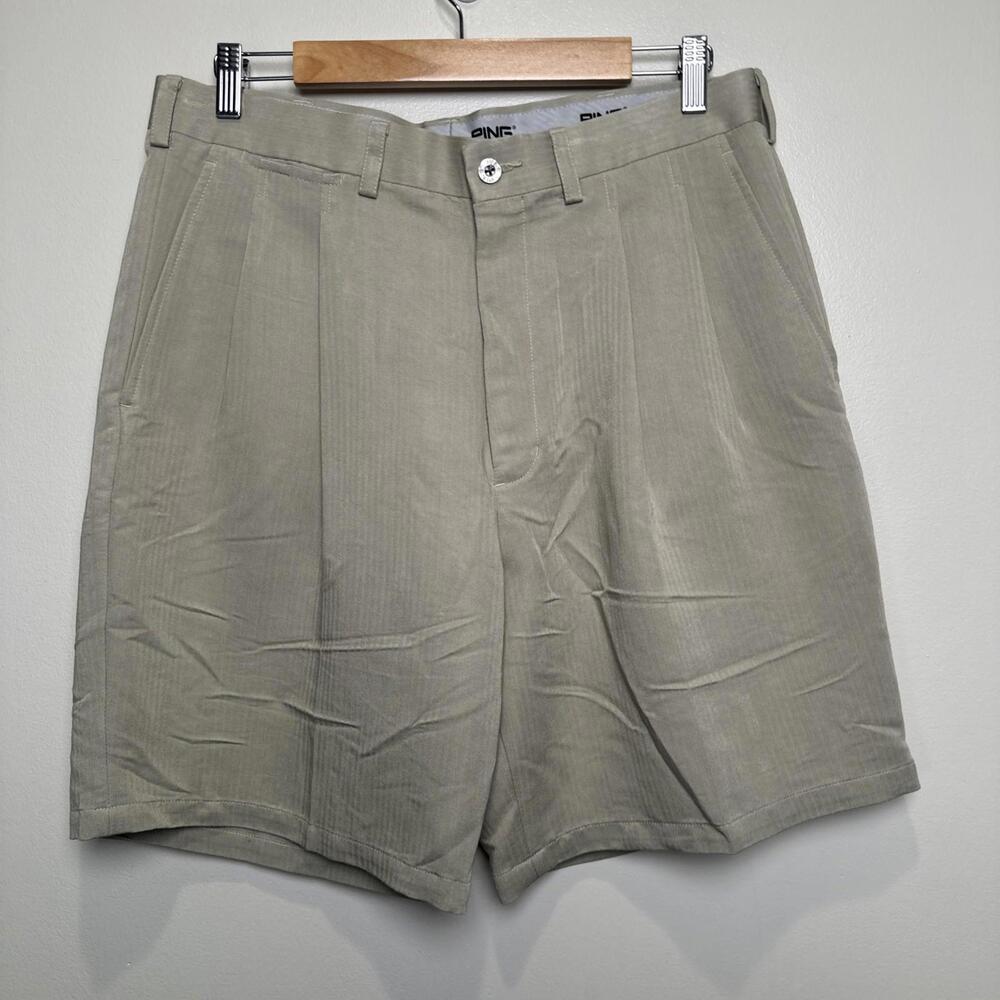 Ping Mens Shorts 34 Pleated‎ Golf Beige Khaki Pockets Regular Fit